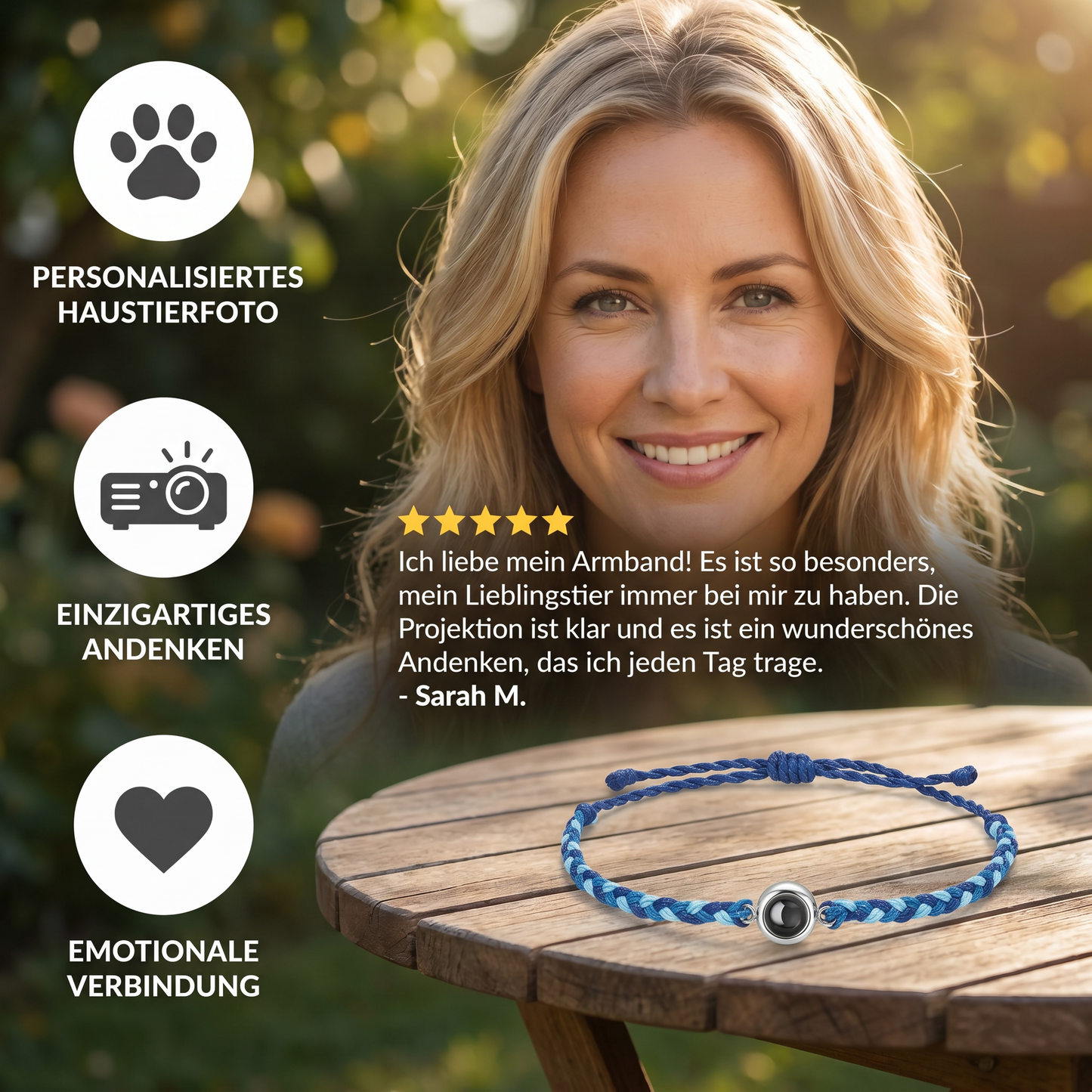 Personalisiertes Haustier-Foto-Projektionsarmband mit Erinnerungswert