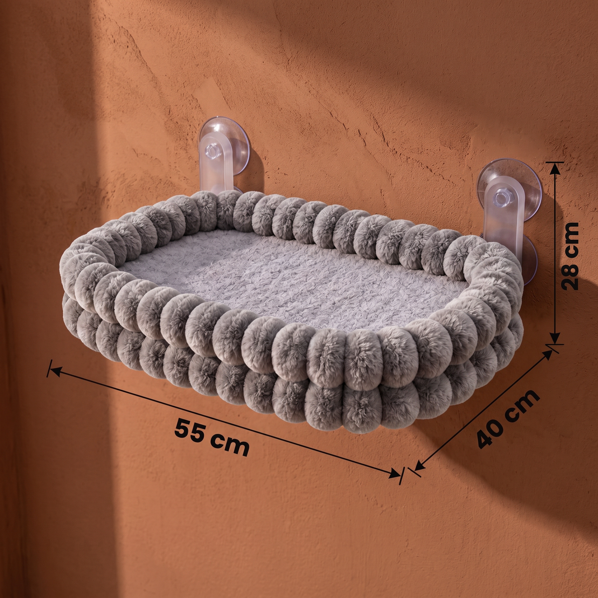 Flauschige kabellose faltbare Katzen-Fensterhängematte mit starken Saugnäpfen & waschbarem Bezug