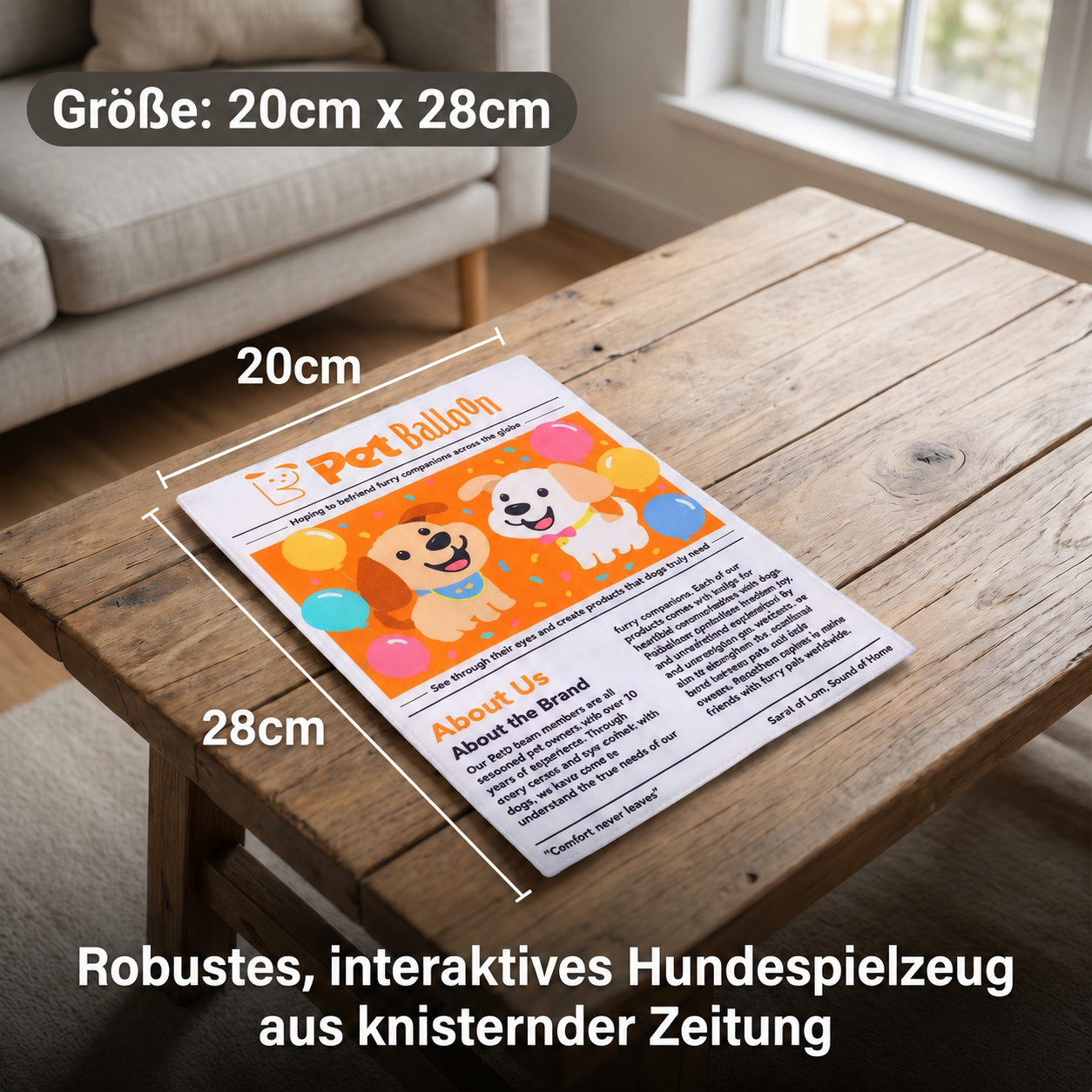 Robustes, interaktives Hundespielzeug aus knisternder Zeitung