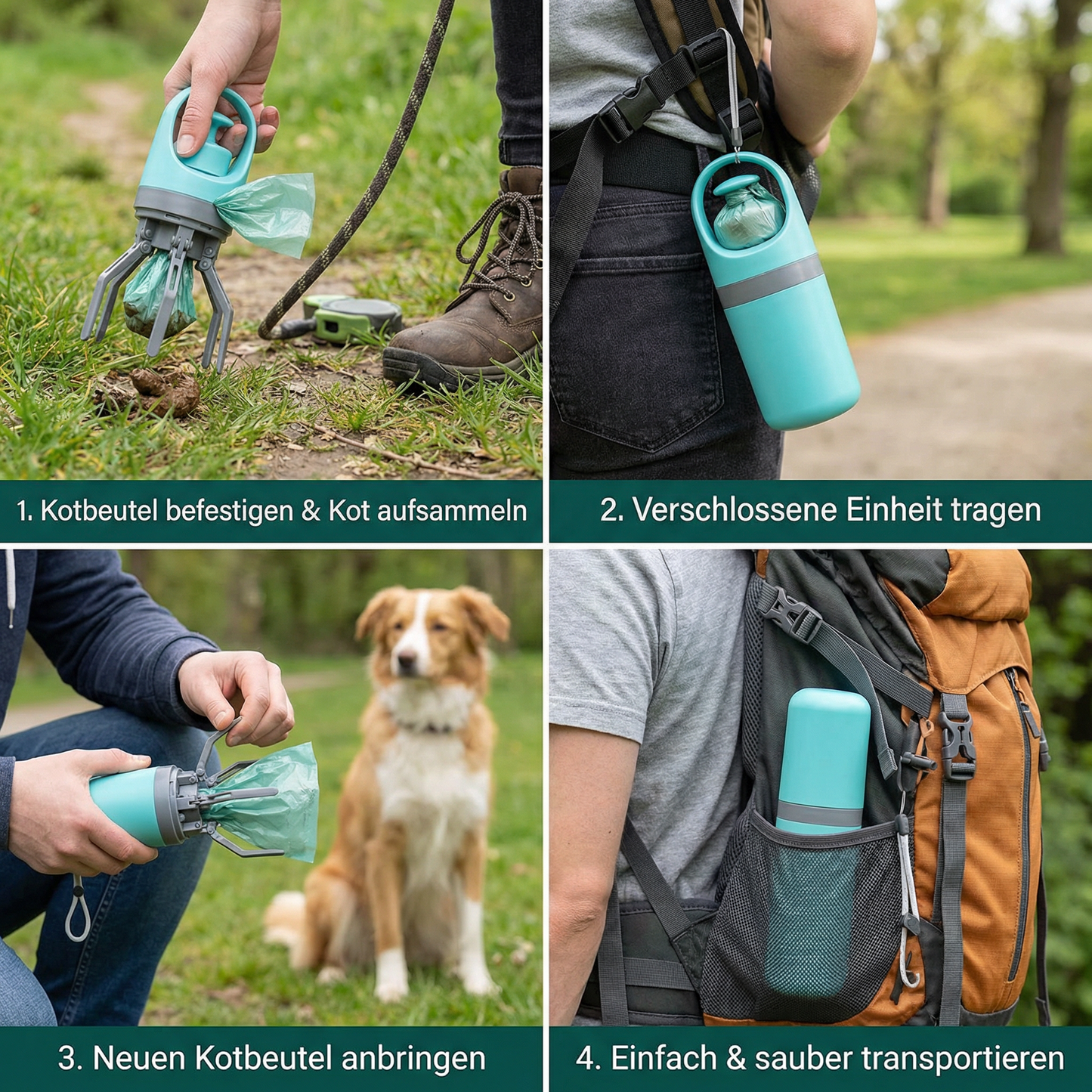 Praktische Kotgreifarm Hilfe mit Kotbeutel – Tragbares Outdoor-Set