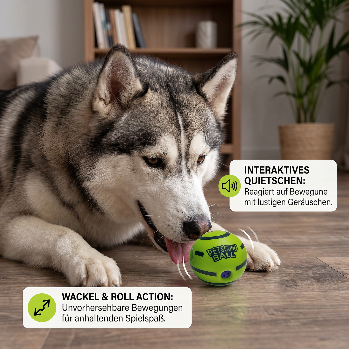 Interaktiver quietschender Wackelball für Hunde – strapazierfähiges Spielzeug zum Selbstspielen