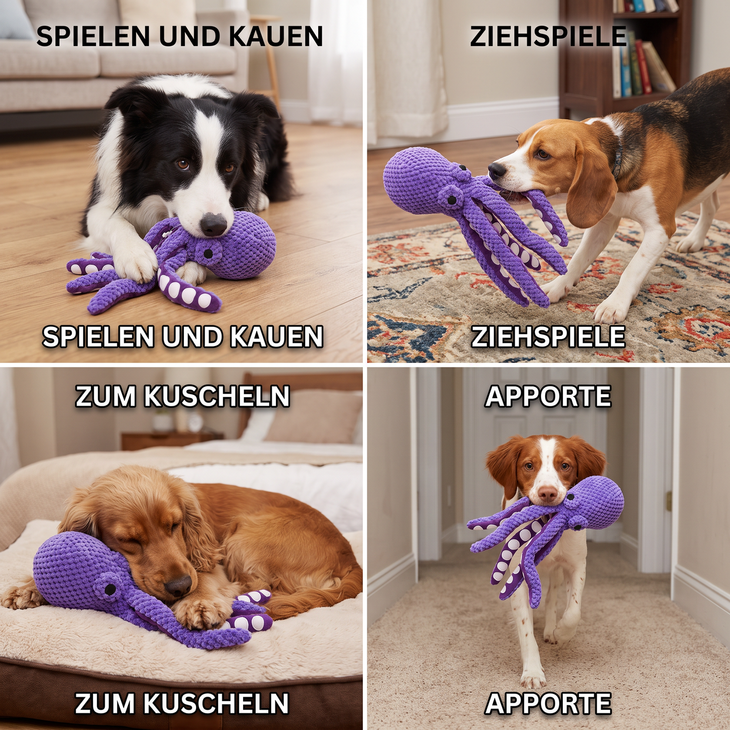 Großes Oktopus-Plüschspielzeug mit Quietscher für Hunde