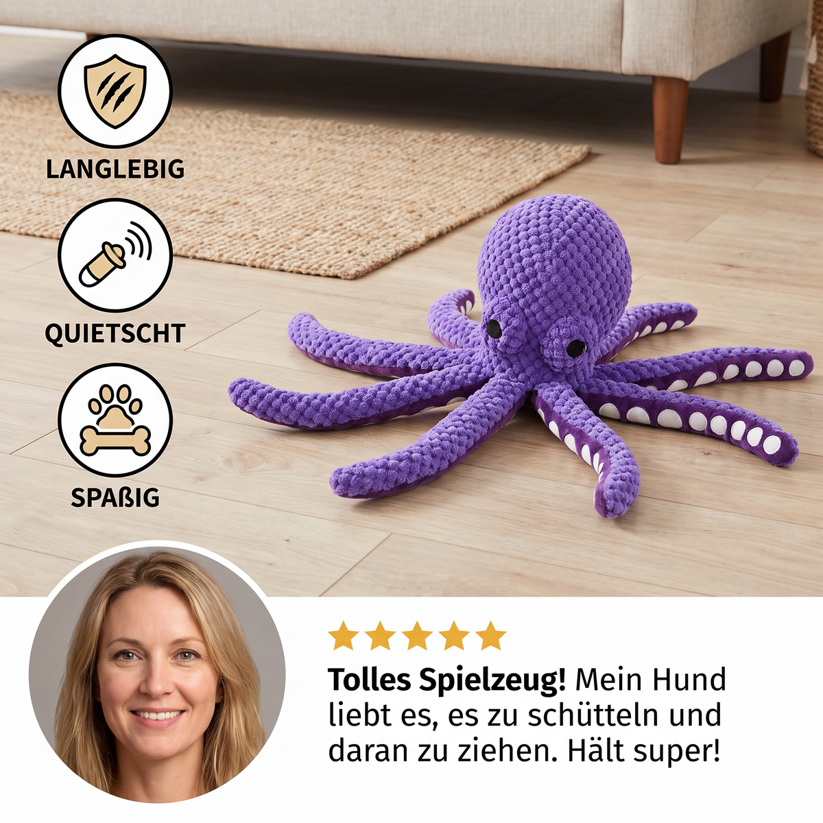 Großes Oktopus-Plüschspielzeug mit Quietscher für Hunde
