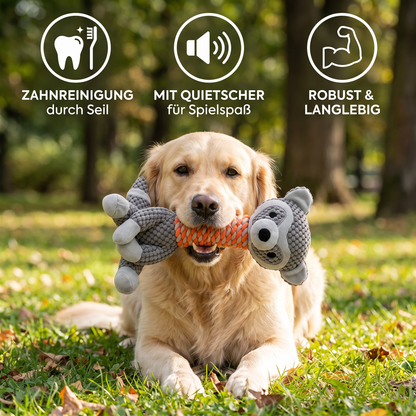 Robustes Tier-Plüsch-Hundespielzeug mit Seil, Quietscher und Zahnreinigungsfunktion