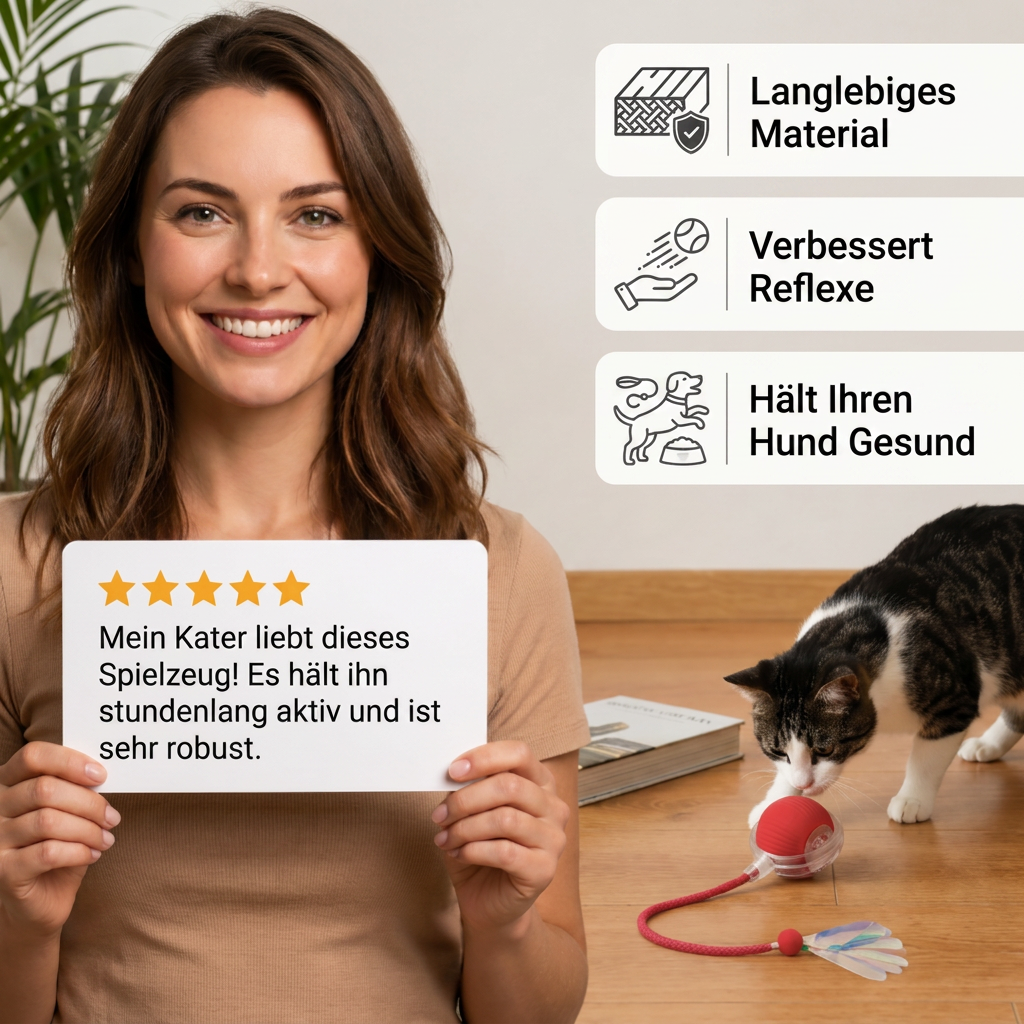 Verbesserter „Smart Rolling Cat Ball“ – strapazierfähiges interaktives Spielzeug mit Netzschwanz