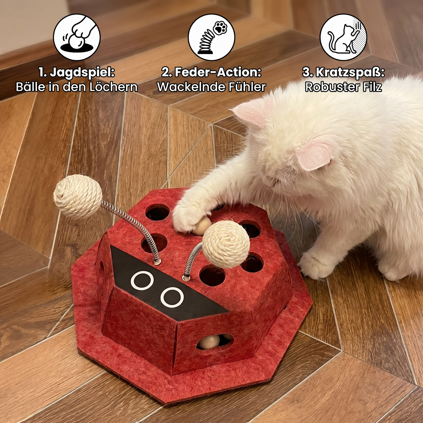 3-in-1-Puzzle-Spielzeug für Katzen in Form eines Marienkäfers