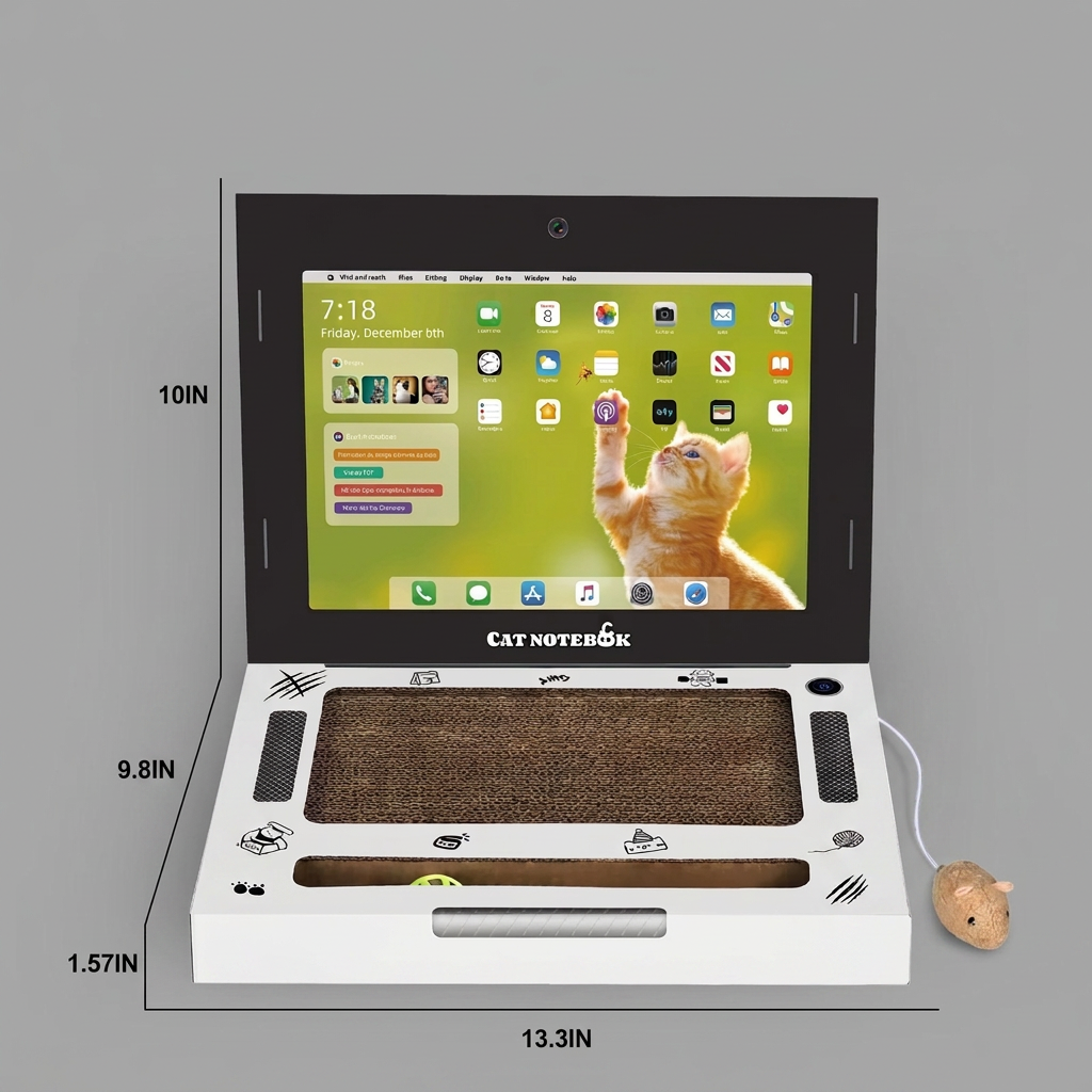 Laptop-Katzenkratzer aus Pappe & interaktives Spielzeug