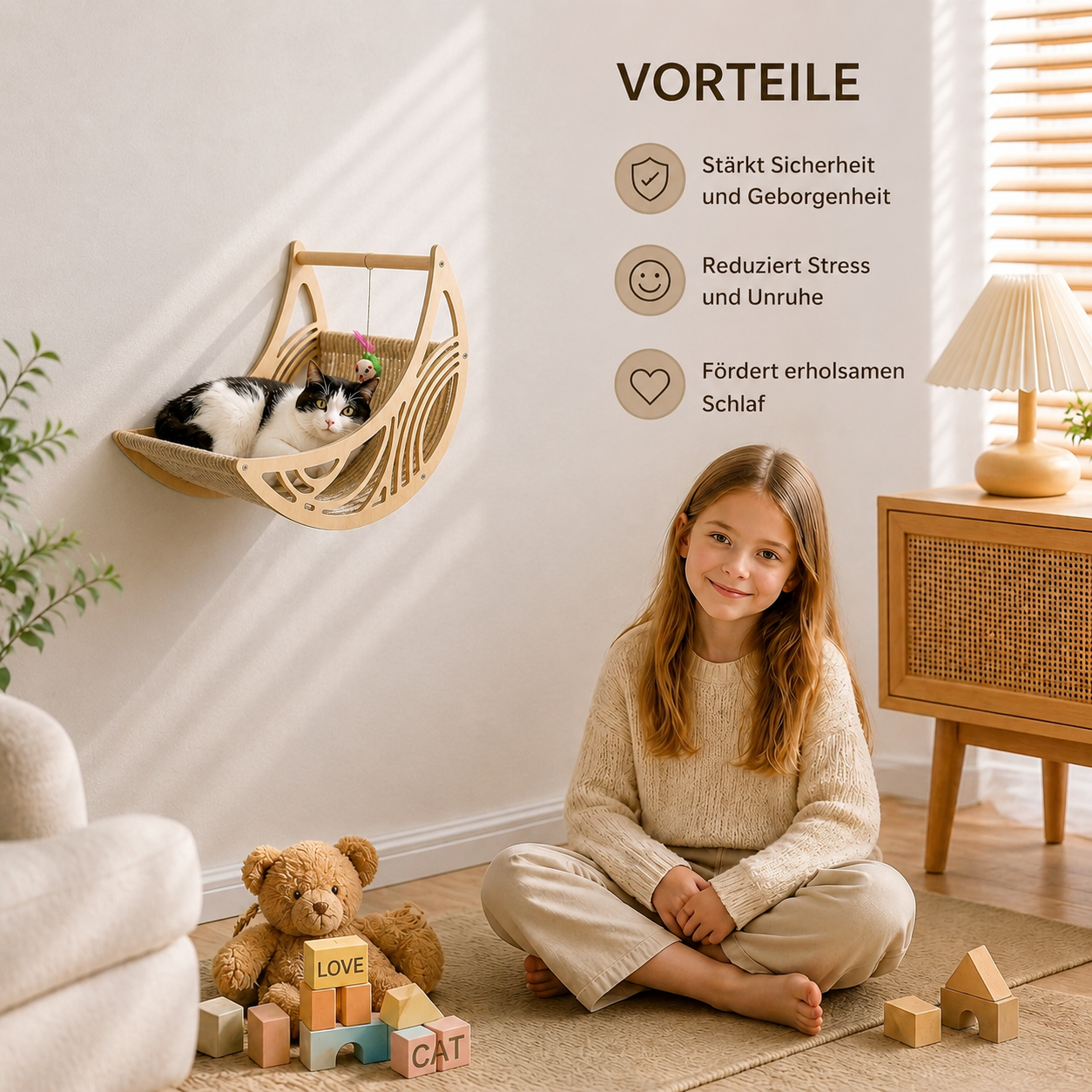 Modernes Katzen-Kletterwand-Set aus Holz mit Mond- & Stern-Design inklusive Liegefläche