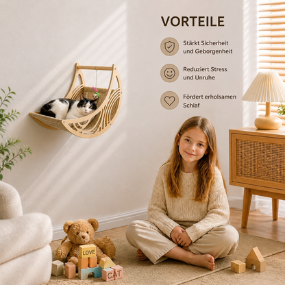Modernes Katzen-Kletterwand-Set aus Holz mit Mond- & Stern-Design inklusive Liegefläche