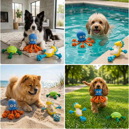 Robustes schwimmfähiges Hundespielzeug aus Dental-Latex mit Seil