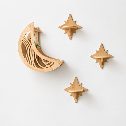 Modernes Katzen-Kletterwand-Set aus Holz mit Mond- & Stern-Design inklusive Liegefläche