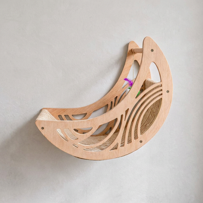 Modernes Katzen-Kletterwand-Set aus Holz mit Mond- & Stern-Design inklusive Liegefläche