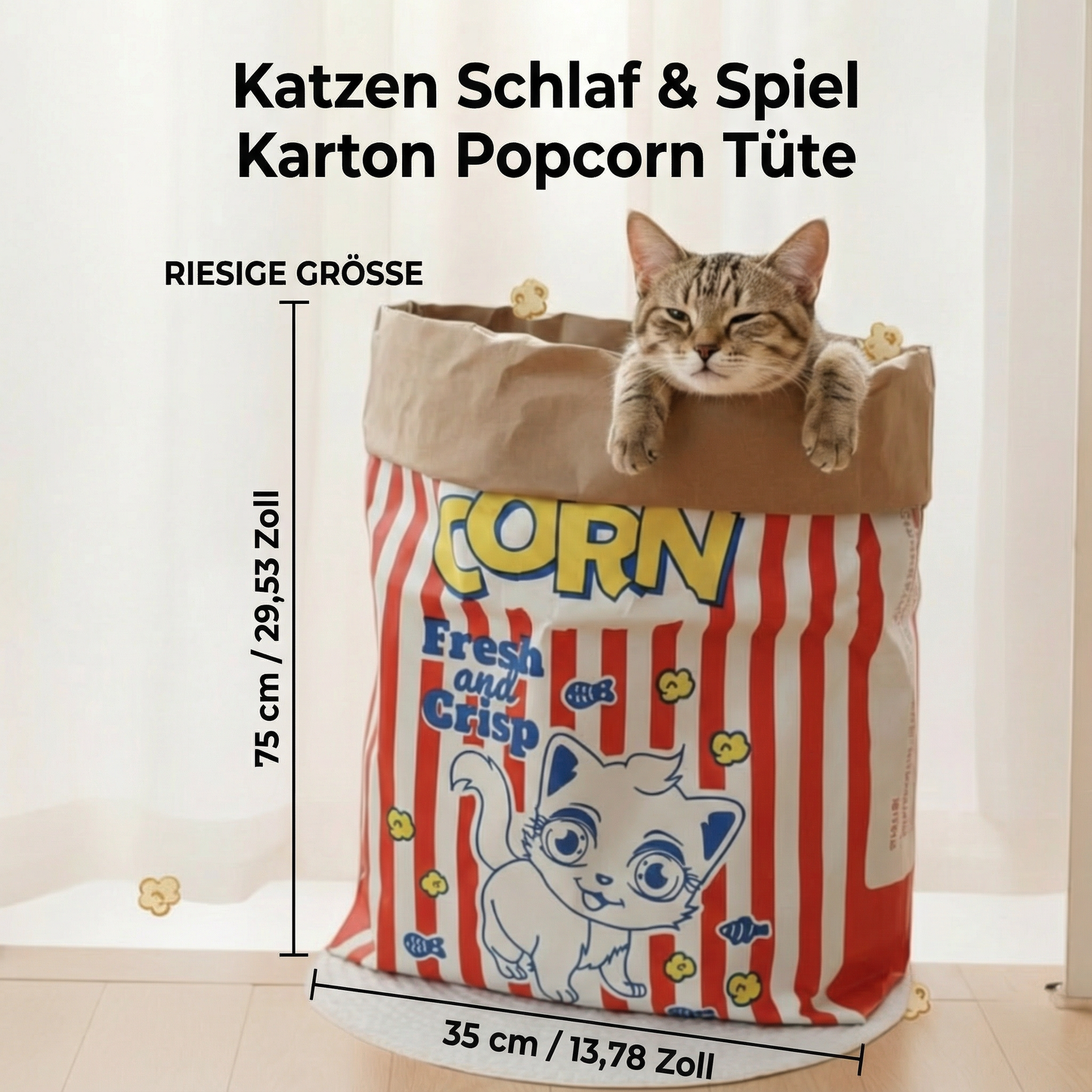 Katzen Schlaf & Spiel Karton Popcorn Tüte