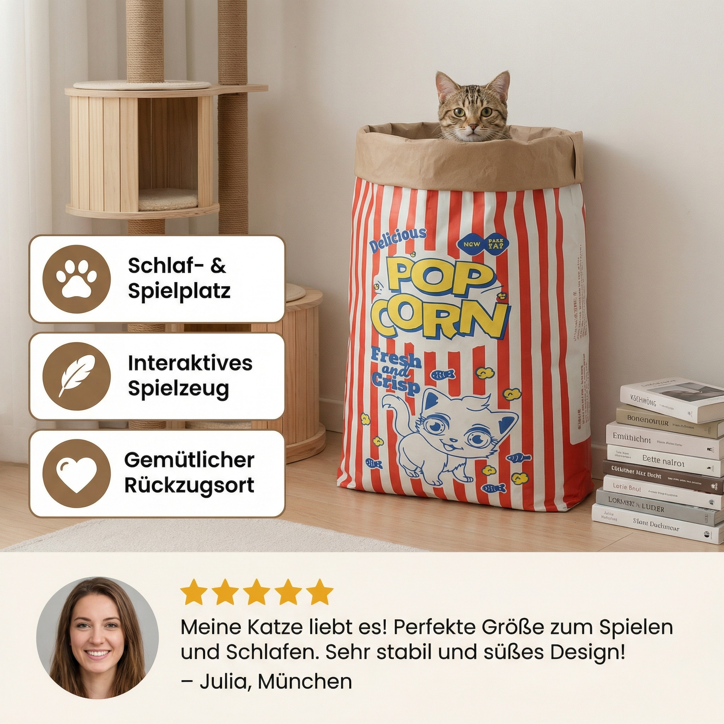 Katzen Schlaf & Spiel Karton Popcorn Tüte