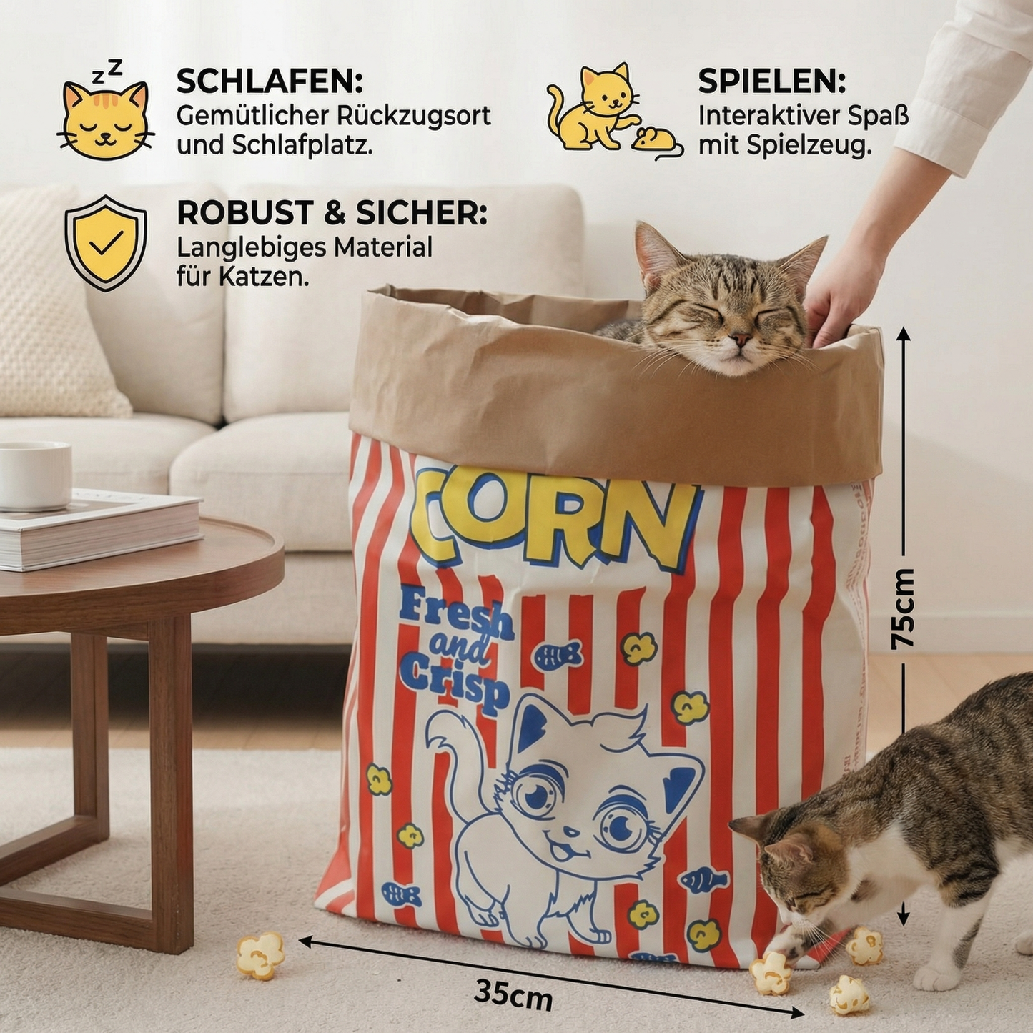 Katzen Schlaf & Spiel Karton Popcorn Tüte