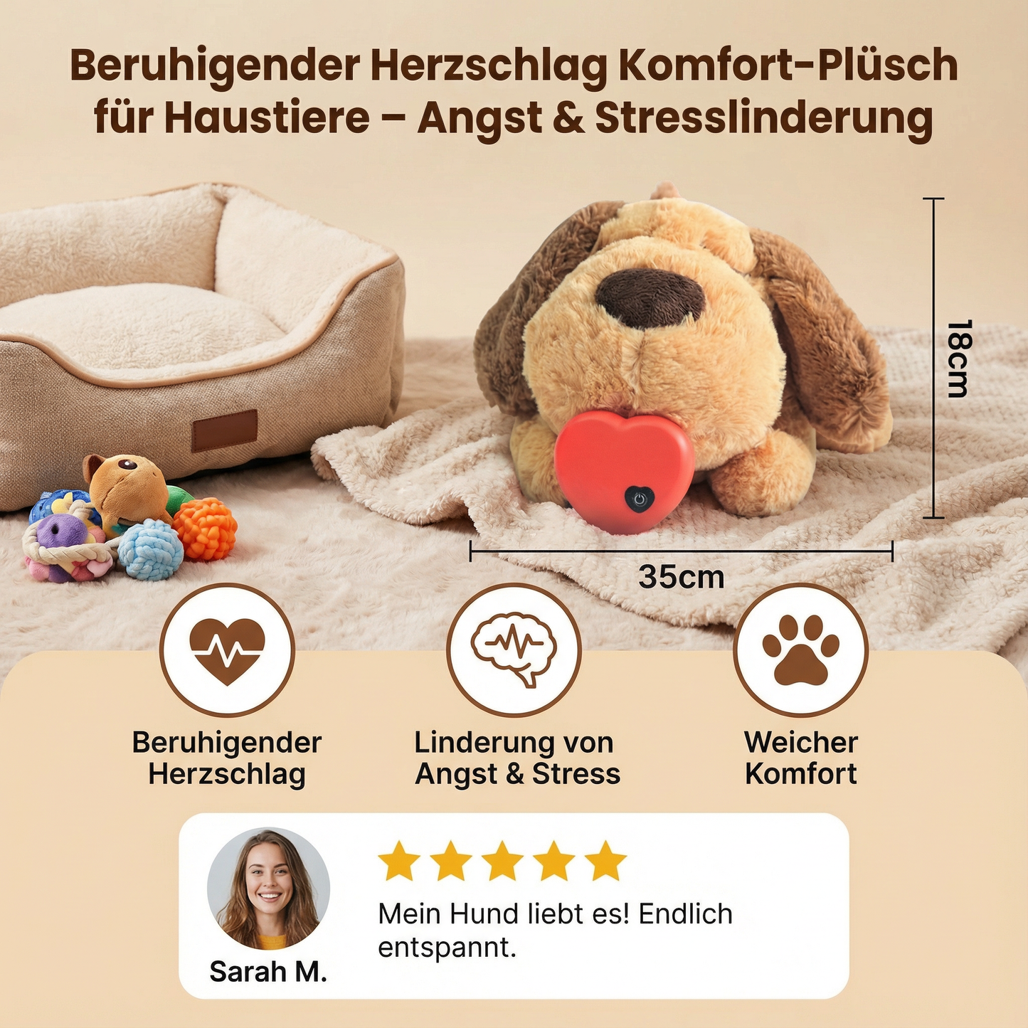 Beruhigendes Herzschlag-Kuscheltier für Haustiere – Angstlindernd & Stressabbauend