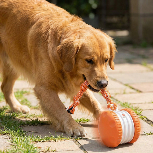 Interaktiver & Robuster Hundeball – Bewegungsspielzeug mit Zugseil in Hundefarben