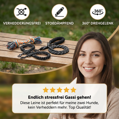 2-in-1 Hunde-Doppelleine mit 360° Drehgelenk – Verhedderungsfrei & Stoßdämpfend
