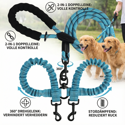 2-in-1 Hunde-Doppelleine mit 360° Drehgelenk – Verhedderungsfrei & Stoßdämpfend