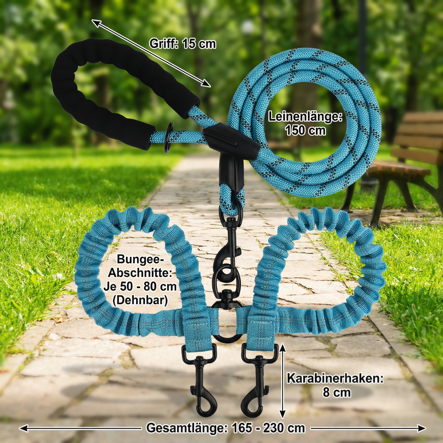 2-in-1 Hunde-Doppelleine mit 360° Drehgelenk – Verhedderungsfrei & Stoßdämpfend