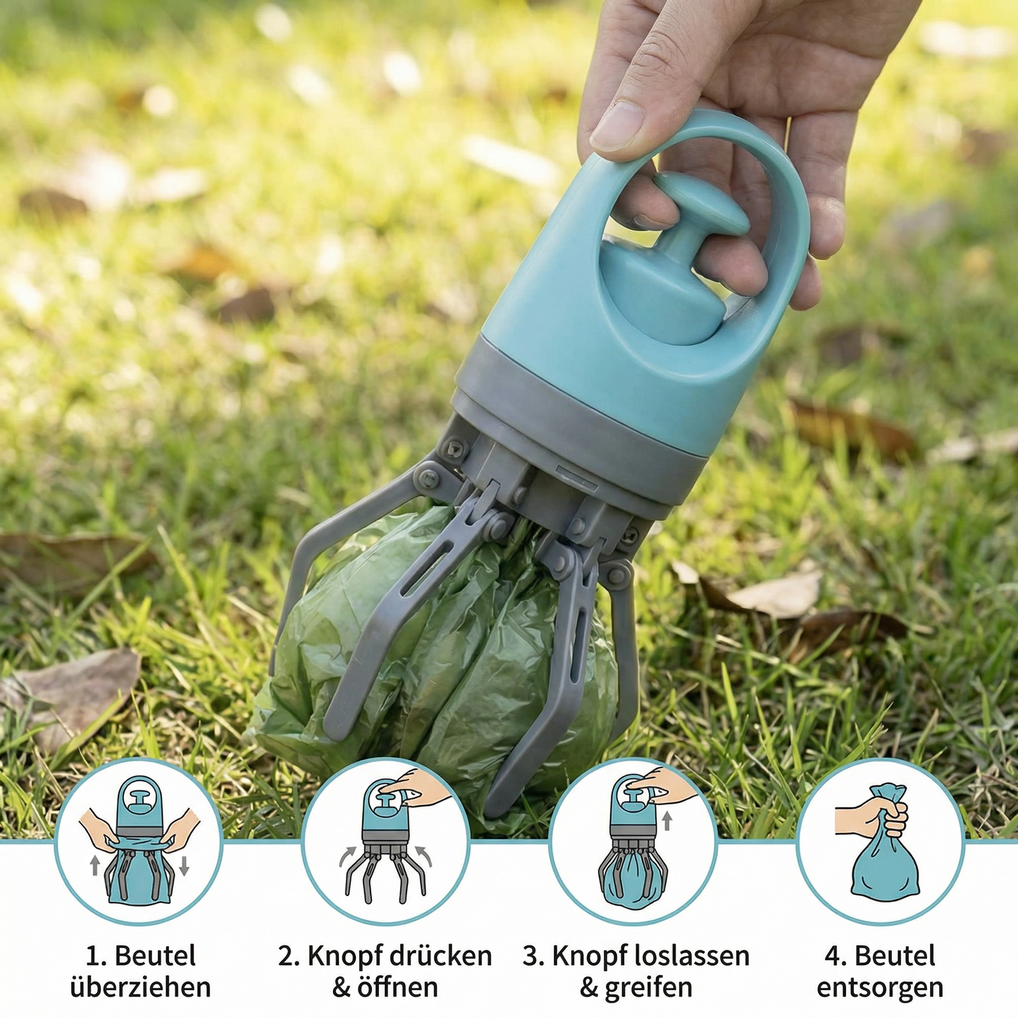 Praktische Kotgreifarm Hilfe mit Kotbeutel – Tragbares Outdoor-Set